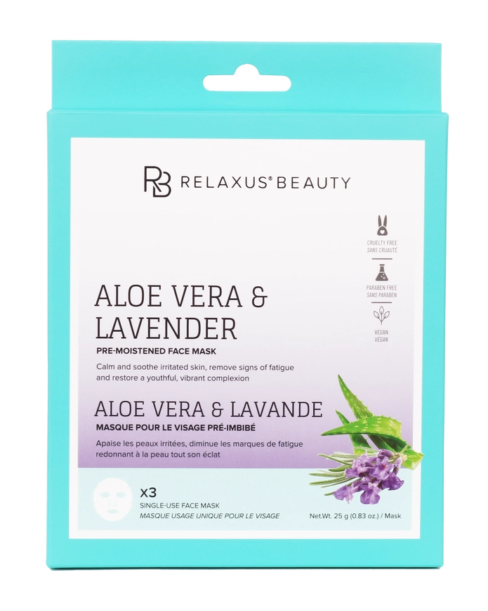 Masques pour le Visage Pré-imbibés (3) Relaxus Beauty Aloe Vera & Lavande