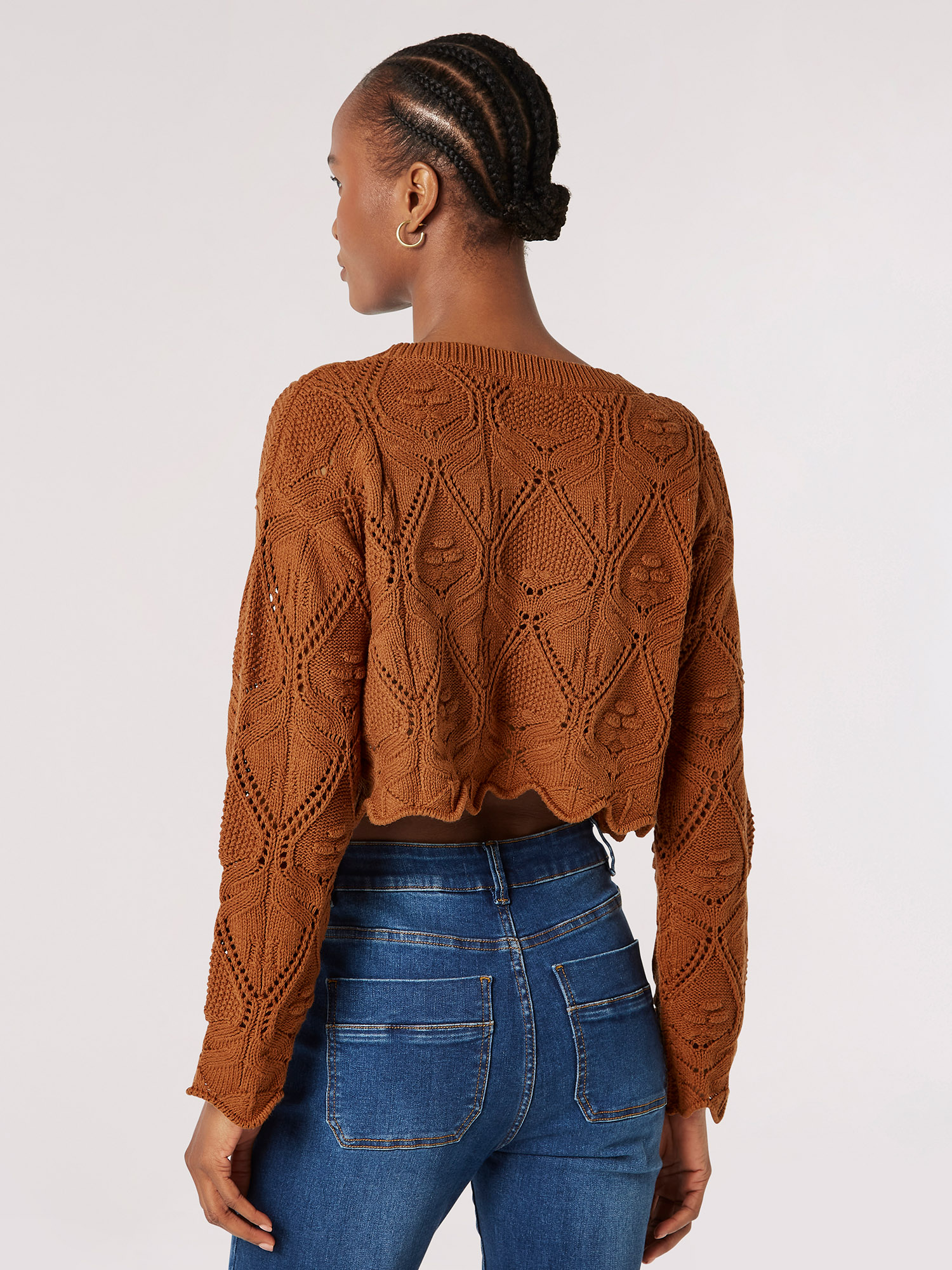 Pull Pointelle Ourlet Festonné Apricot 840362 