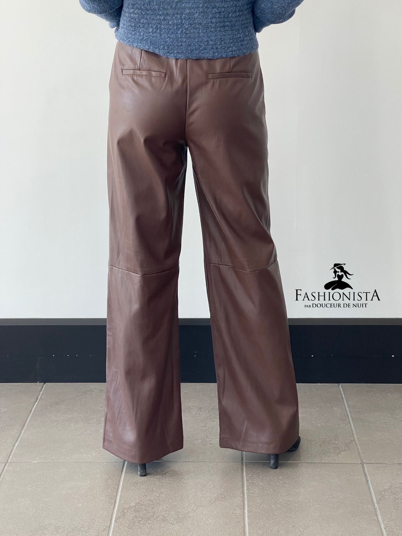 PANTALON EN CUIR VEGAN ESQUALO F24.11517 CHOCOLAT