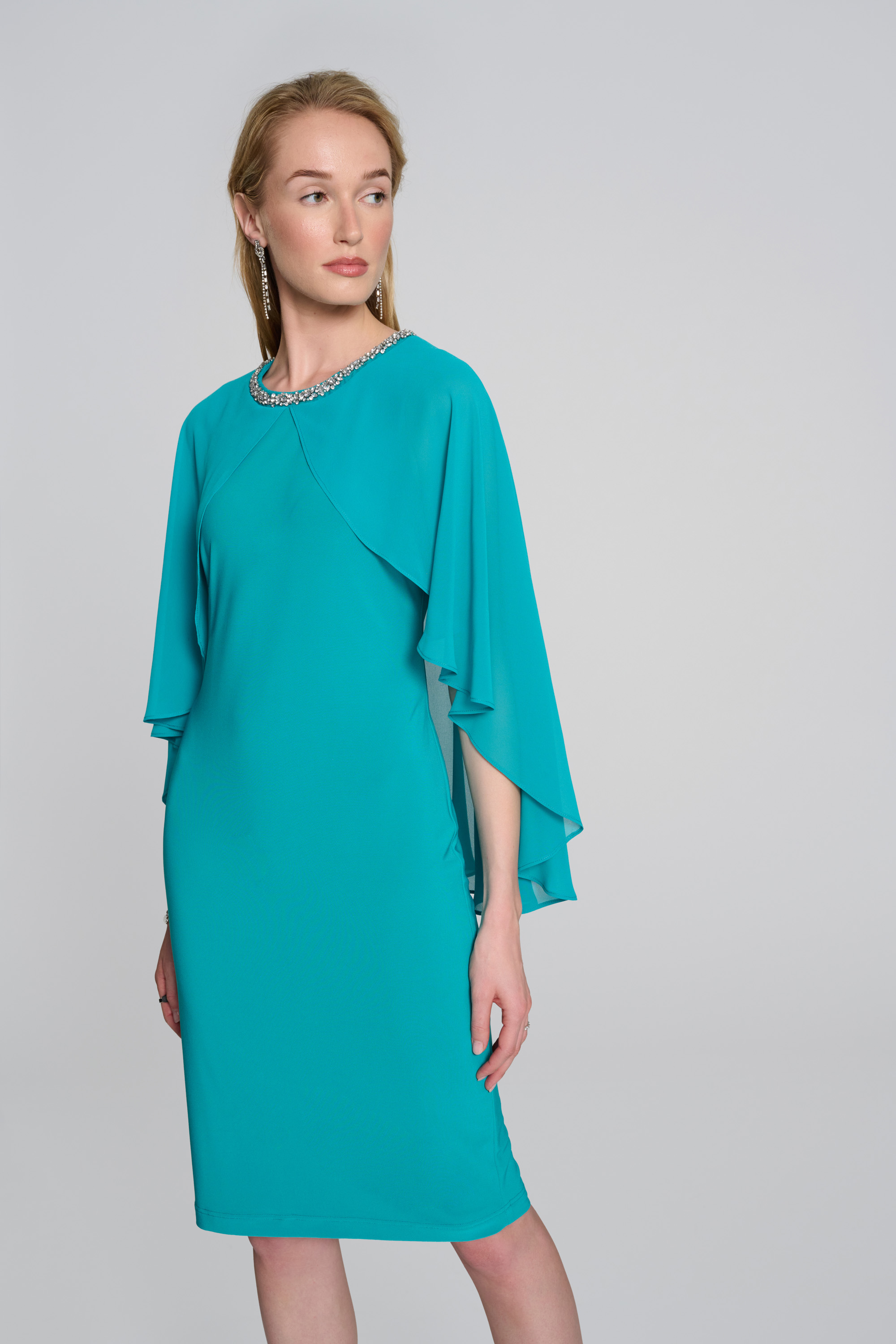 Robe avec Cape en Mousseline Joseph Ribkoff 242731 Bleu Ocean