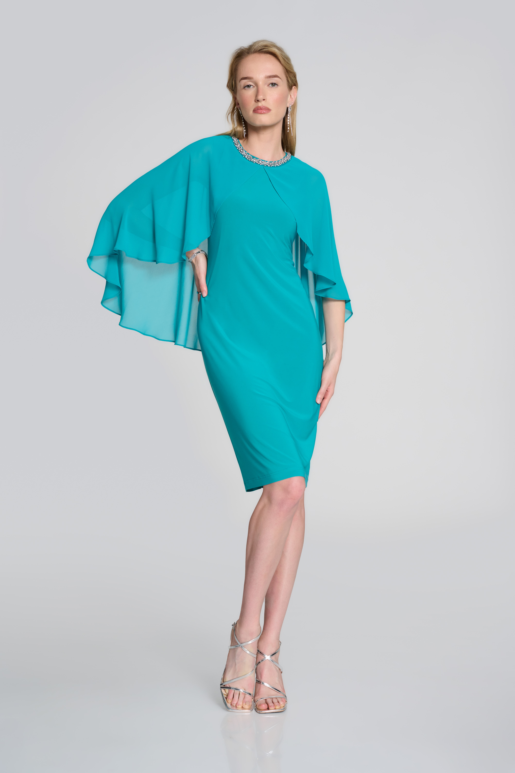 Robe avec Cape en Mousseline Joseph Ribkoff 242731 Bleu Ocean