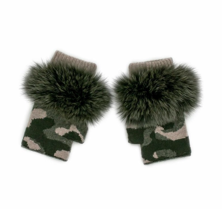 Gants sans Doigt Camouflage Fourrure Renard Mitchie