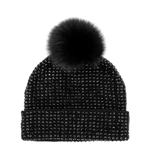 Bonnet avec Crystaux et Pompon Renard Mitchie