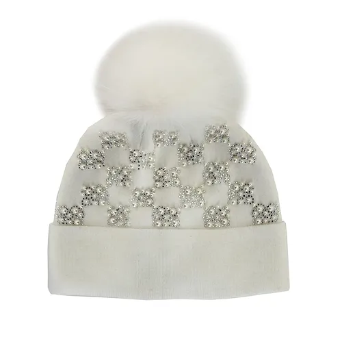 Tuque avec perles et Crystaux Pompon Renard Mitchie