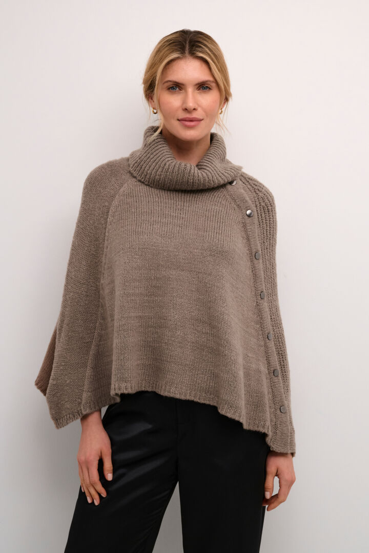 Poncho en tricot Cream 10613063 Taupe One size